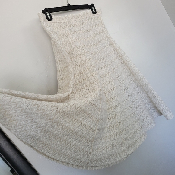 Alfred Weber Vintage Women's Two Piece Blouse Maxi Skirt Set Beige White Knit M - Picture 8 of 12